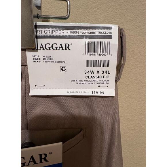 Haggar Men's Khaki Classic Fit Cool 18 Pro Dress Pants Flat Front 34W x 34L - Picture 8 of 12